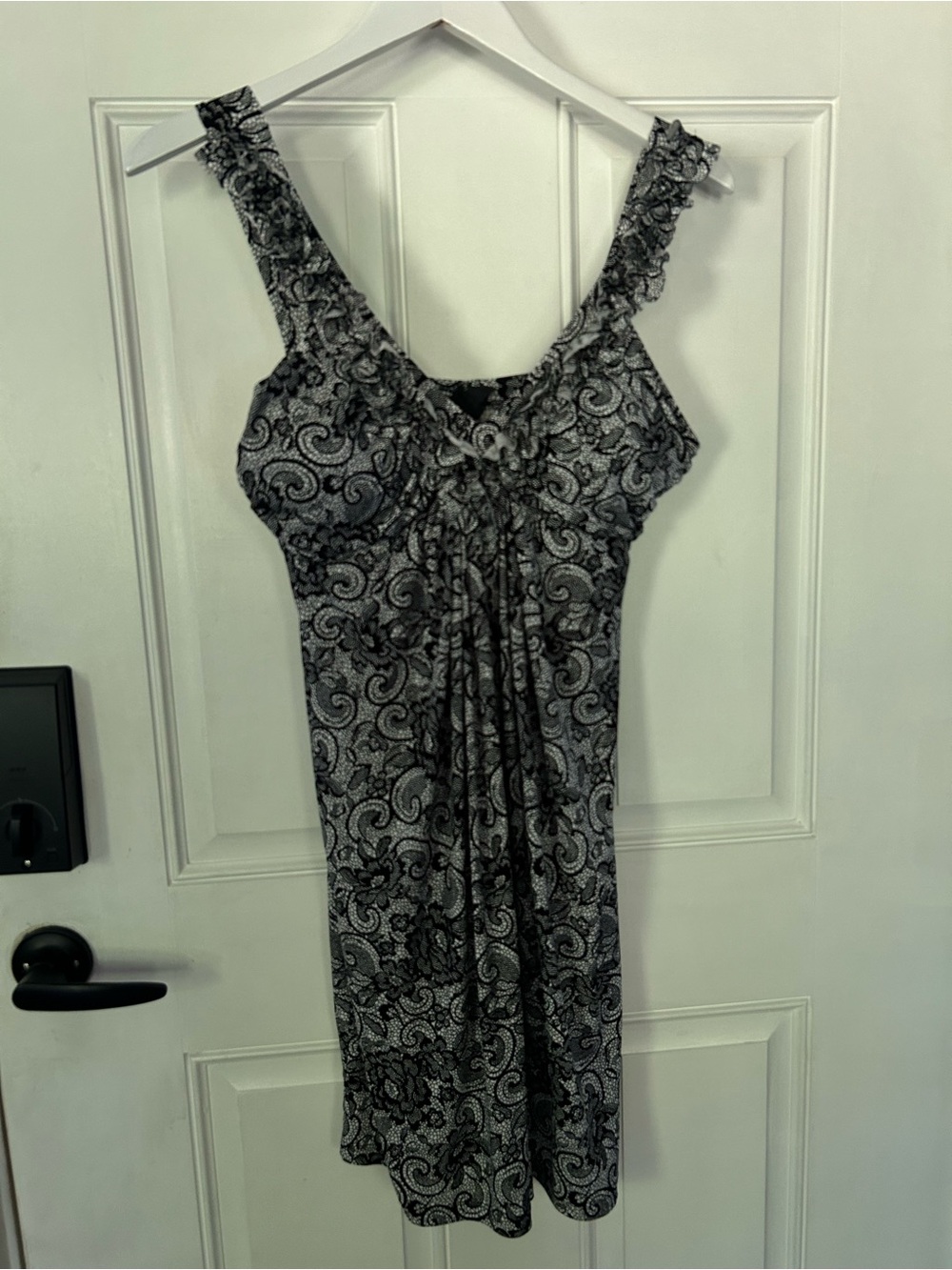 Saint Tropez West Black & White Paisley Ruffle Strap Mini Dress